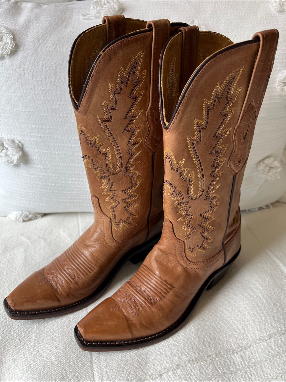 Old West Tan Leather Western cowboy Boots